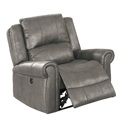 Saltoro Sherpi 41 Inch Leatherette Power Recliner with Rolled Ar